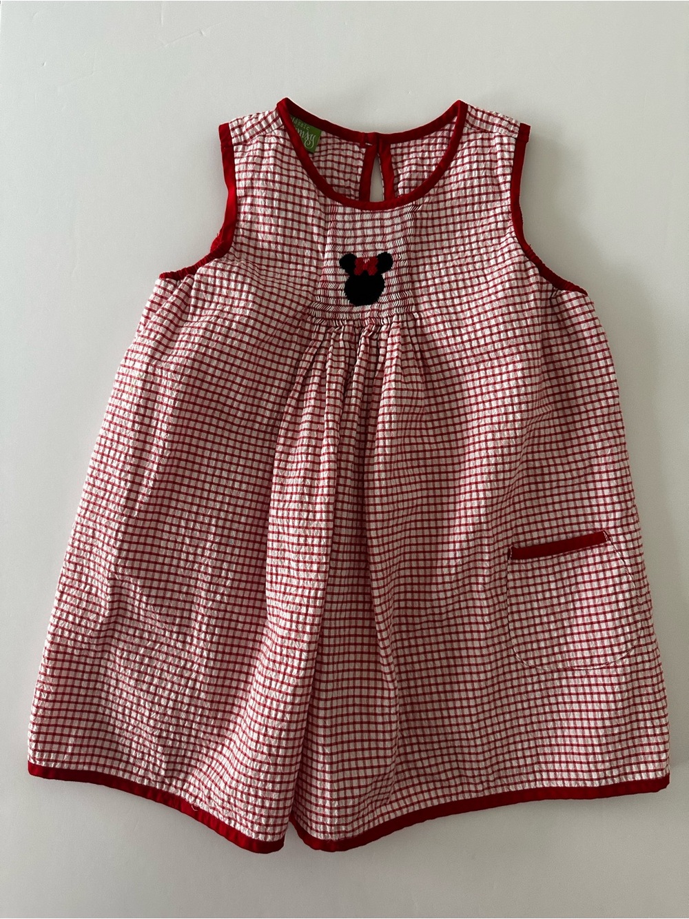 Classic Whimsy Baby Girl Red White Gingham Smocked Minnie Mouse Dress, 3T Disney